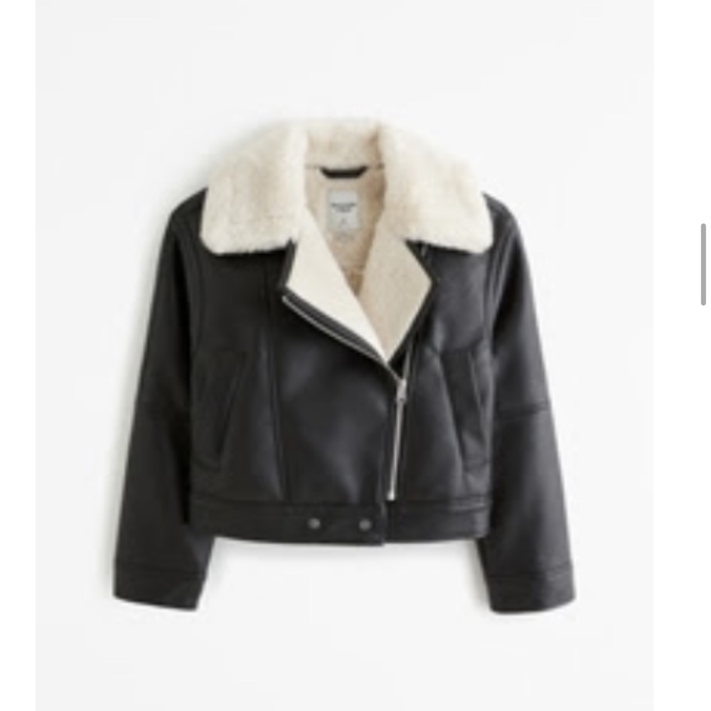 Abercrombie & Fitch Black Leather Jacket with Cream Collar
